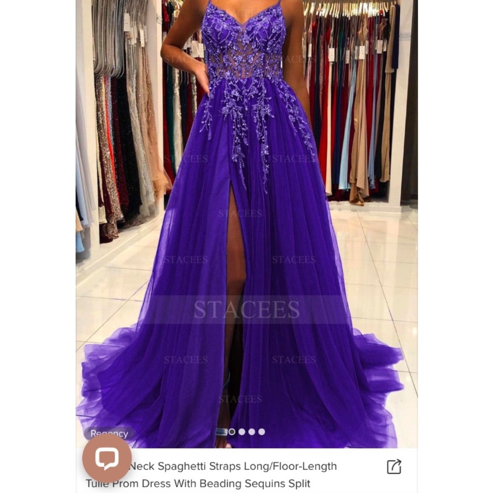 PROM Purple Spaghetti Strap Gown with Sequins